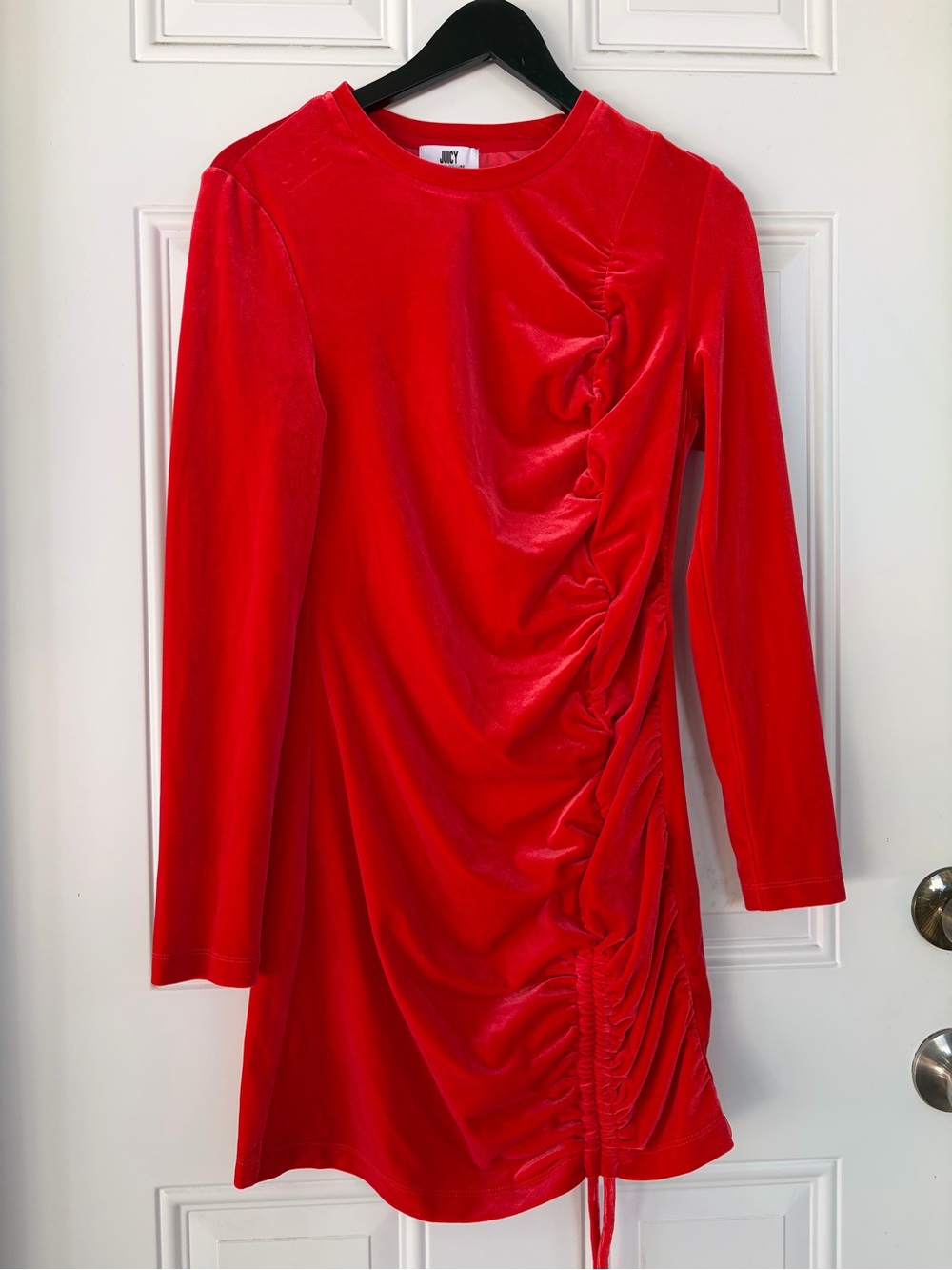 Juicy Couture Red Velvet Ruched Long-Sleeve Dress
